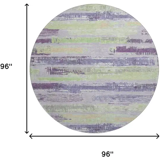 8' Lavender Green And Ivory Striped Washable Round Rug With UV Protection Photo 9