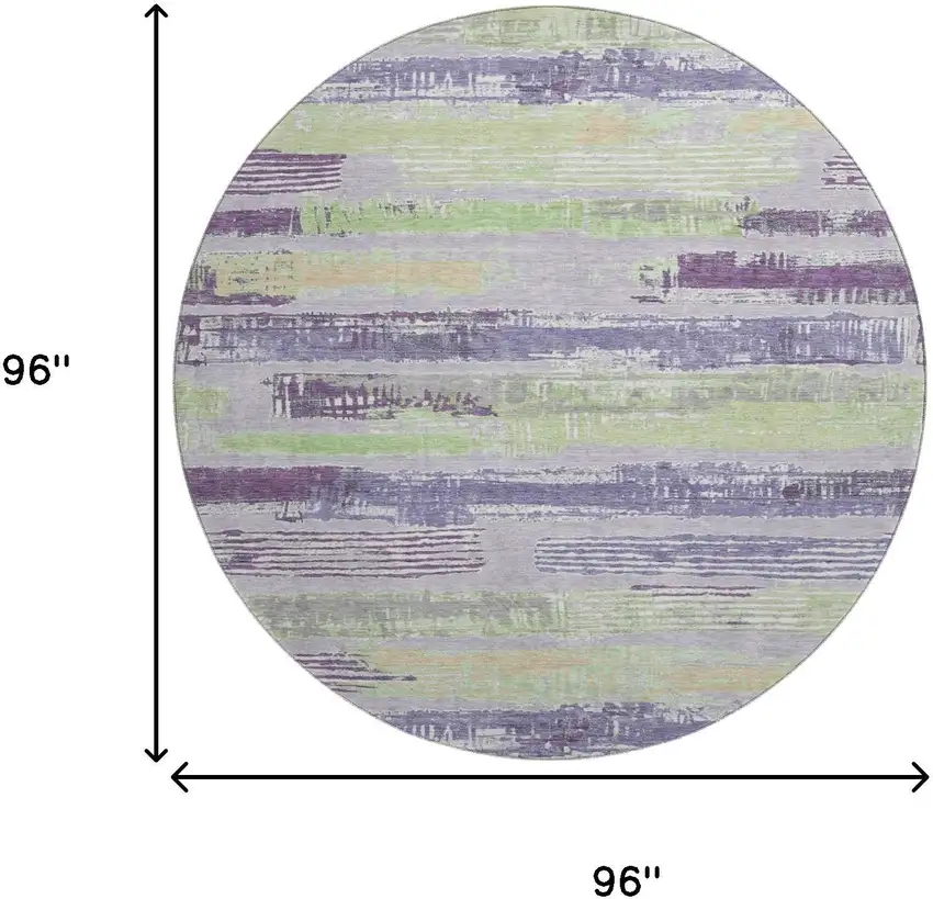 8' Lavender Green And Ivory Striped Washable Round Rug With UV Protection Photo 9