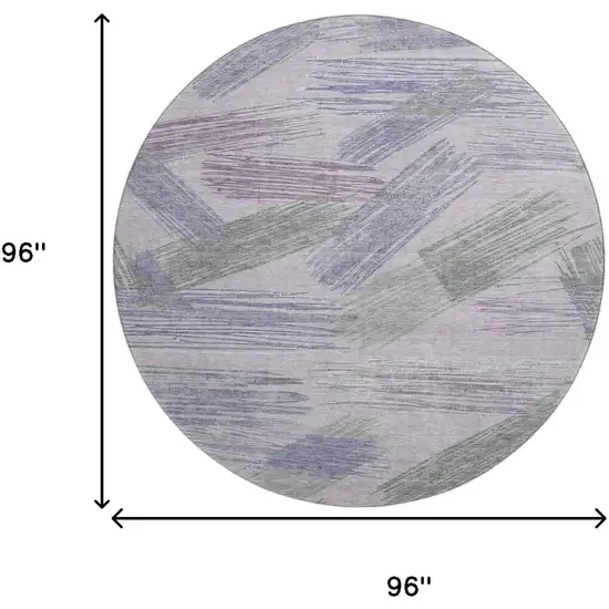 8' Lavender Green And Ivory Striped Washable Round Rug With UV Protection Photo 9