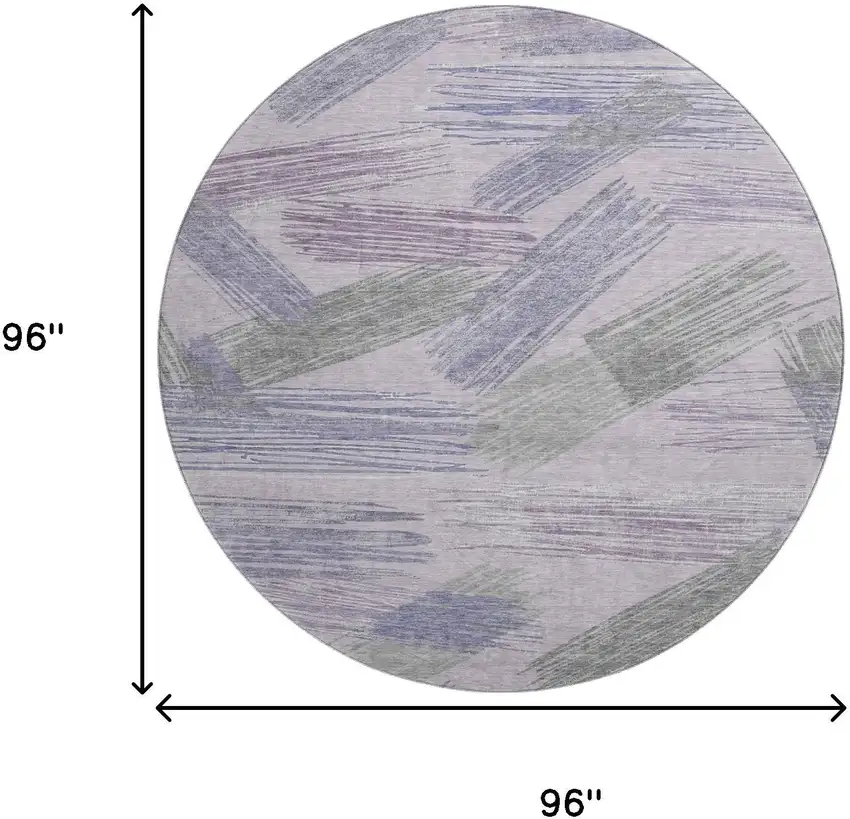 8' Lavender Green And Ivory Striped Washable Round Rug With UV Protection Photo 9