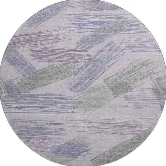 8' Lavender Green And Ivory Striped Washable Round Rug With UV Protection Photo 3
