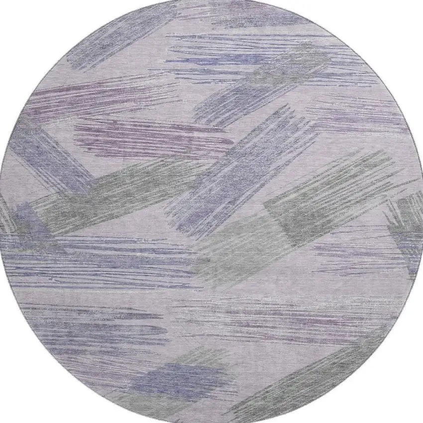 8' Lavender Green And Ivory Striped Washable Round Rug With UV Protection Photo 3
