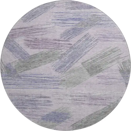 8' Lavender Green And Ivory Striped Washable Round Rug With UV Protection Photo 1