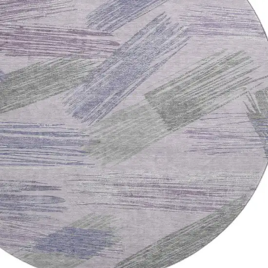 8' Lavender Green And Ivory Striped Washable Round Rug With UV Protection Photo 2