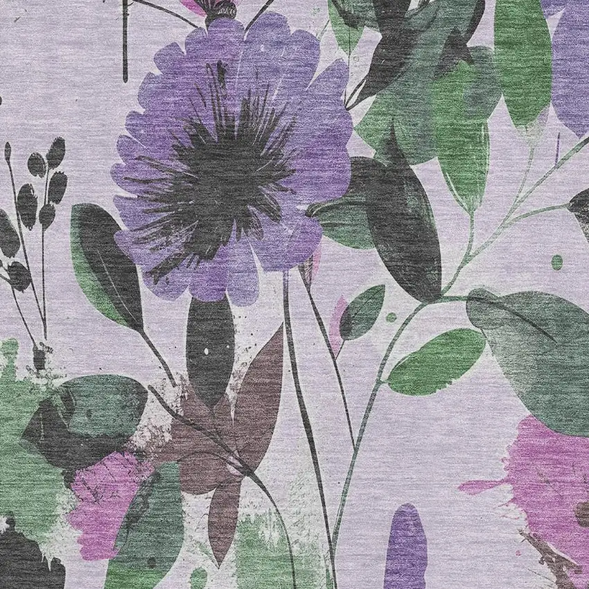 8' Lavender Green And Mauve Floral Washable Area Rug With UV Protection Photo 2