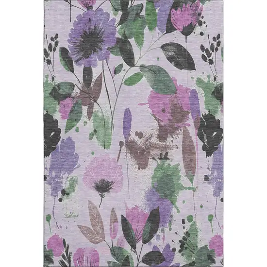 8' Lavender Green And Mauve Floral Washable Area Rug With UV Protection Photo 1
