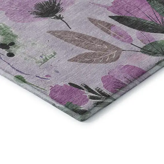 8' Lavender Green And Mauve Floral Washable Area Rug With UV Protection Photo 7