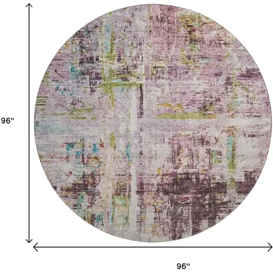 8' Lavender Green And Teal Abstract Washable Round Rug With UV Protection Photo 9