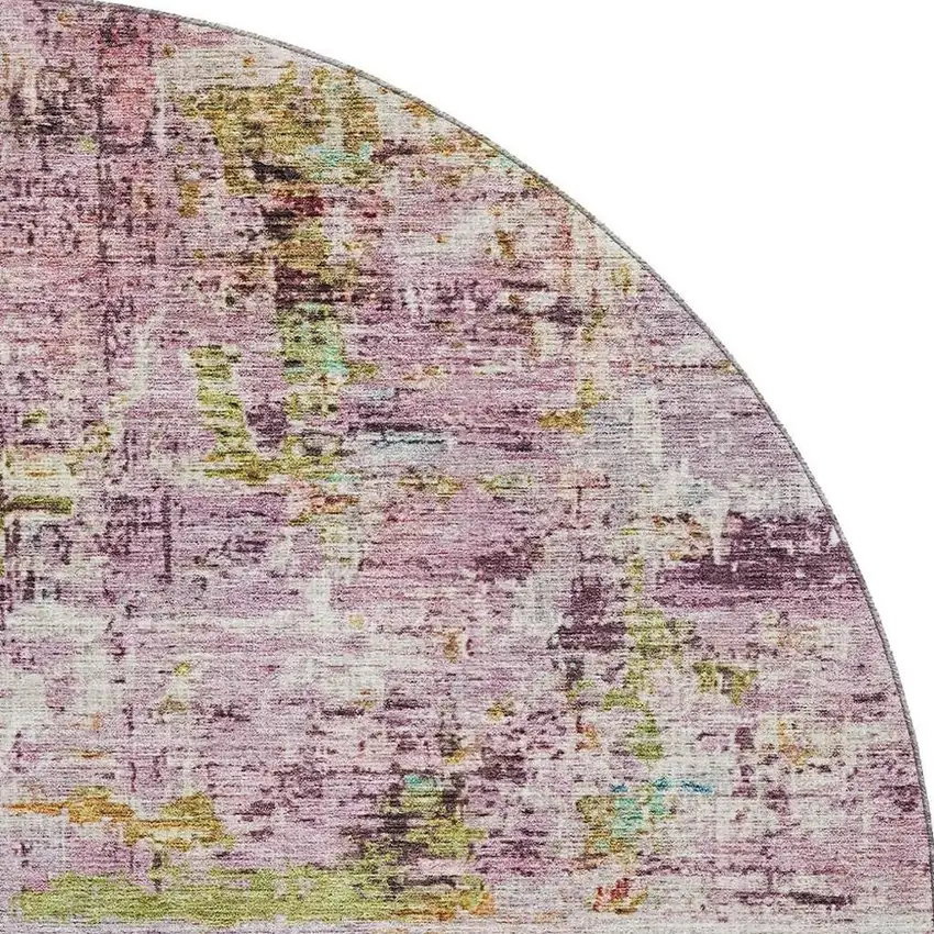 8' Lavender Green And Teal Abstract Washable Round Rug With UV Protection Photo 3