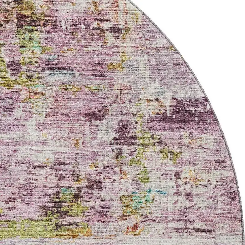 8' Lavender Green And Teal Abstract Washable Round Rug With UV Protection Photo 2