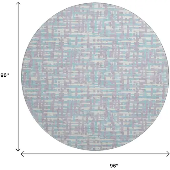 8' Lavender Ivory And Aqua Abstract Geometric Washable Round Rug With UV Protection Photo 9