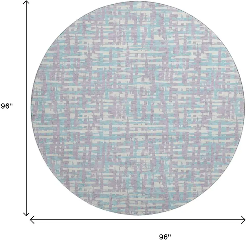 8' Lavender Ivory And Aqua Abstract Geometric Washable Round Rug With UV Protection Photo 9