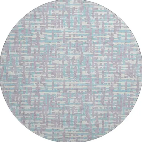 8' Lavender Ivory And Aqua Abstract Geometric Washable Round Rug With UV Protection Photo 2
