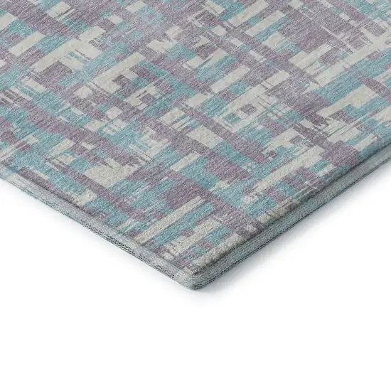 8' Lavender Ivory And Aqua Abstract Geometric Washable Round Rug With UV Protection Photo 6