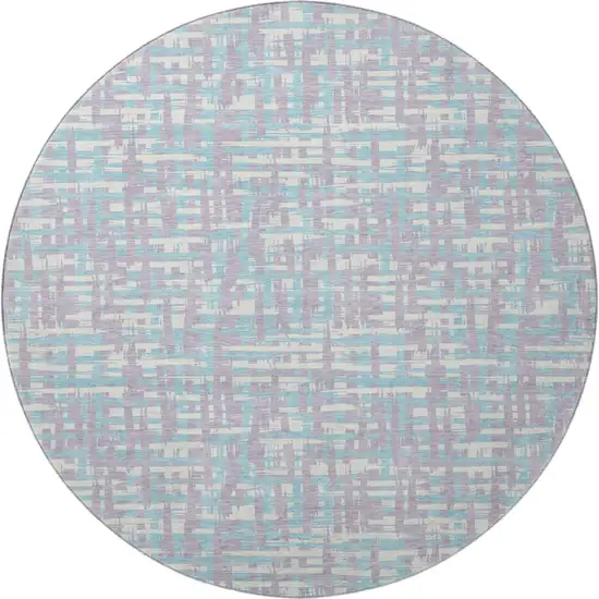 8' Lavender Ivory And Aqua Abstract Geometric Washable Round Rug With UV Protection Photo 3