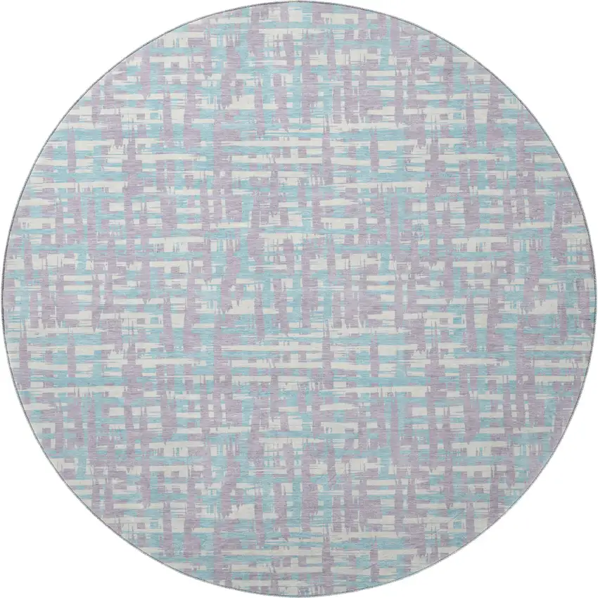 8' Lavender Ivory And Aqua Abstract Geometric Washable Round Rug With UV Protection Photo 3