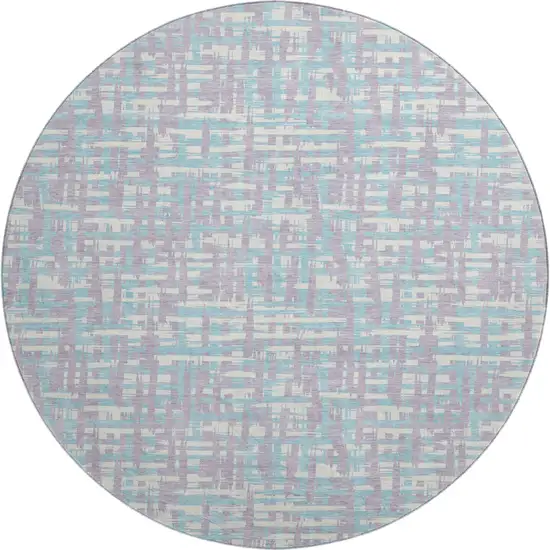 8' Lavender Ivory And Aqua Abstract Geometric Washable Round Rug With UV Protection Photo 1