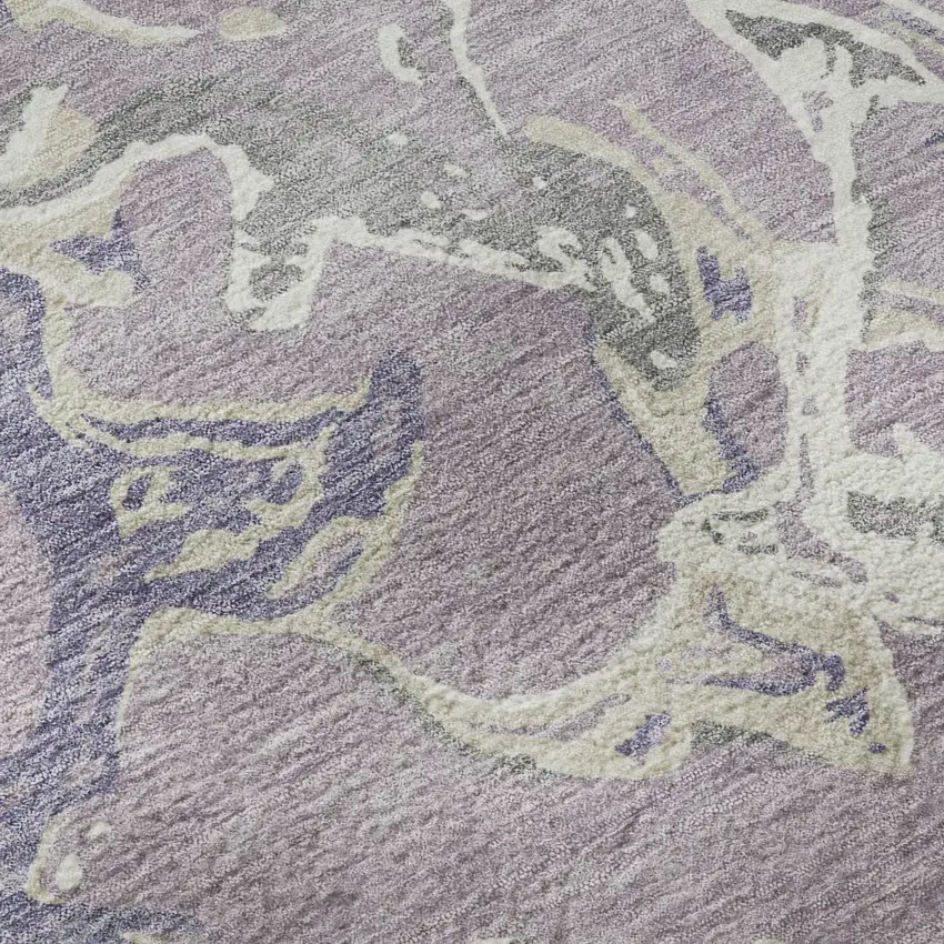 8' Lavender Ivory And Beige Abstract Washable Round Rug With UV Protection Photo 8