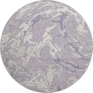 Photo of 8' Lavender Ivory And Beige Abstract Washable Round Rug With UV Protection