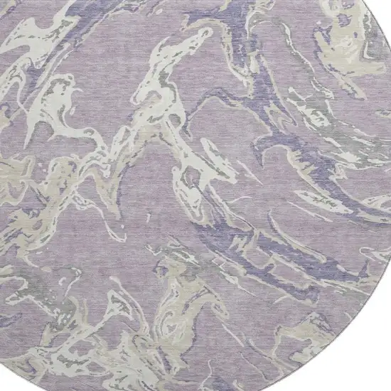 8' Lavender Ivory And Beige Abstract Washable Round Rug With UV Protection Photo 2