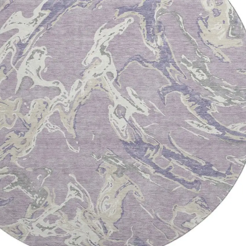 8' Lavender Ivory And Beige Abstract Washable Round Rug With UV Protection Photo 2