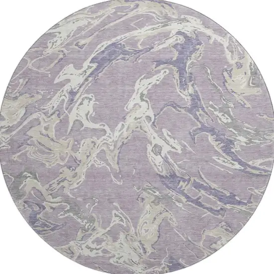8' Lavender Ivory And Beige Abstract Washable Round Rug With UV Protection Photo 3