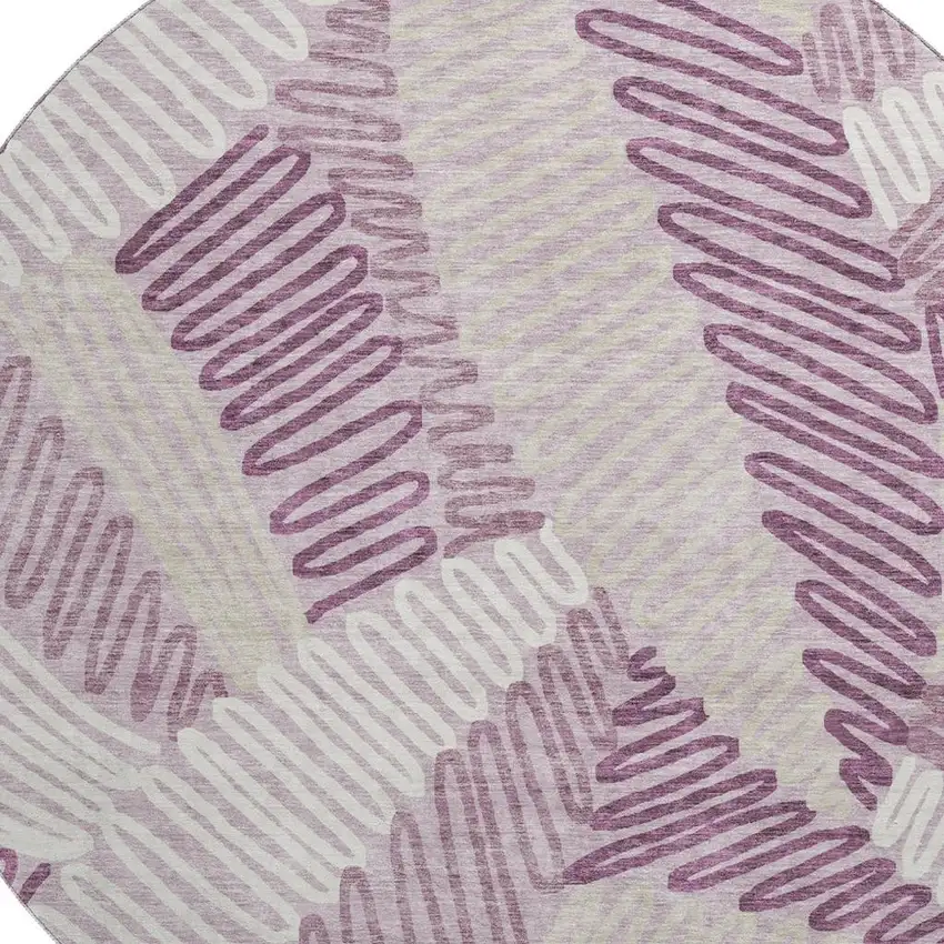 8' Lavender Ivory And Beige Floral Washable Round Rug With UV Protection Photo 3