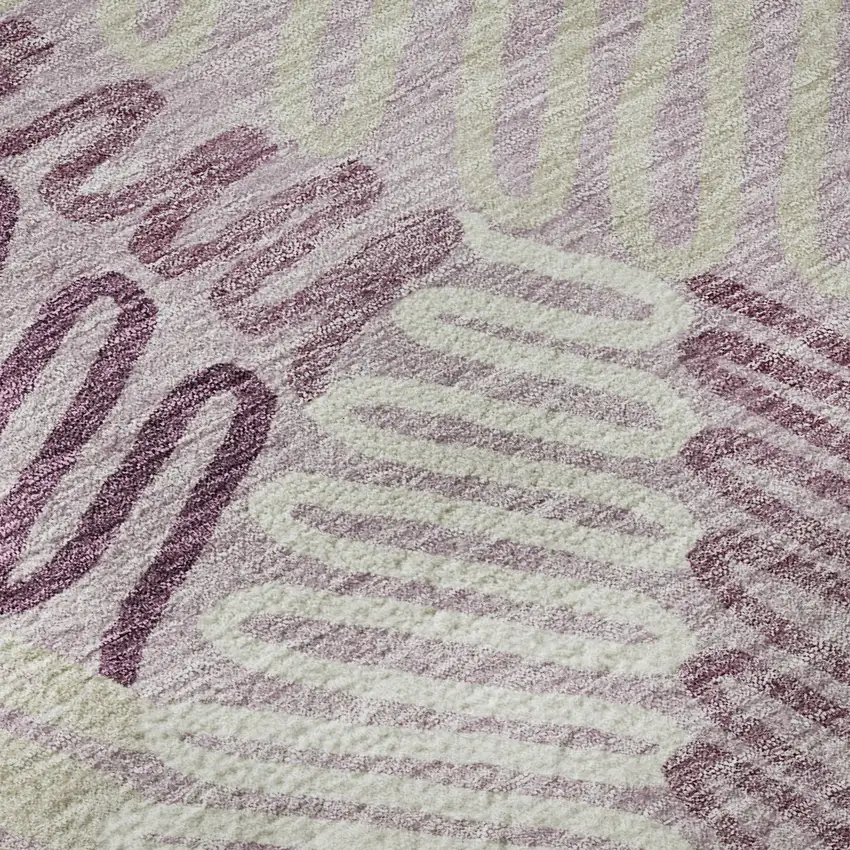 8' Lavender Ivory And Beige Floral Washable Round Rug With UV Protection Photo 9