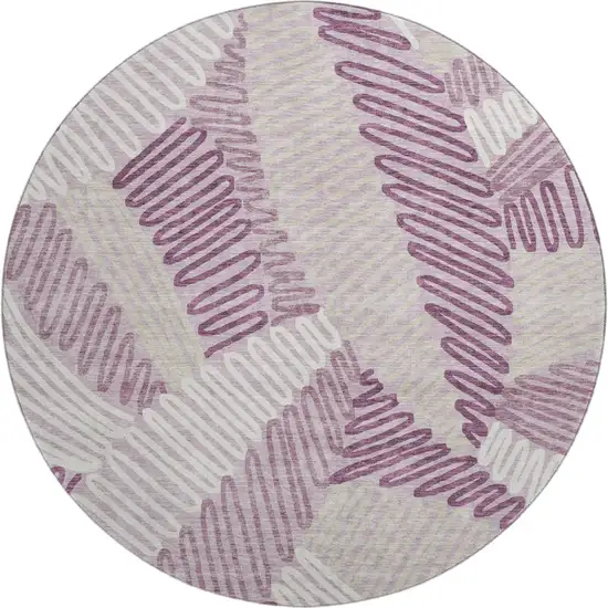 8' Lavender Ivory And Beige Floral Washable Round Rug With UV Protection Photo 1