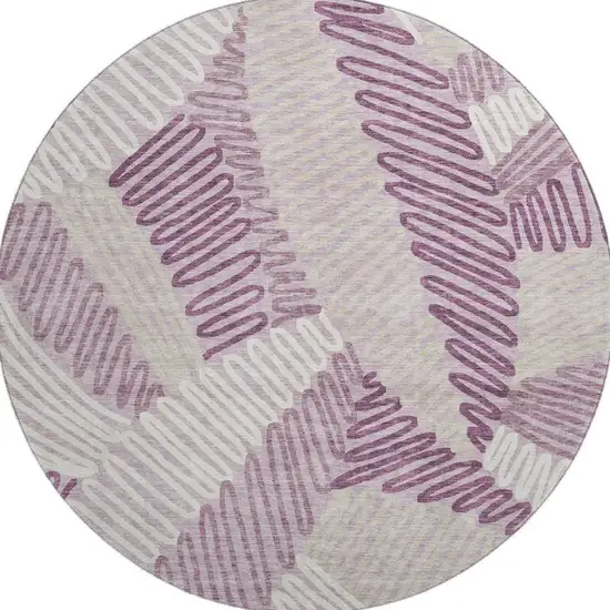 8' Lavender Ivory And Beige Floral Washable Round Rug With UV Protection Photo 4