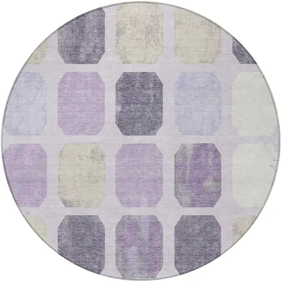8' Lavender Ivory And Beige Round Geometric Washable Indoor Outdoor Area Rug Photo 4