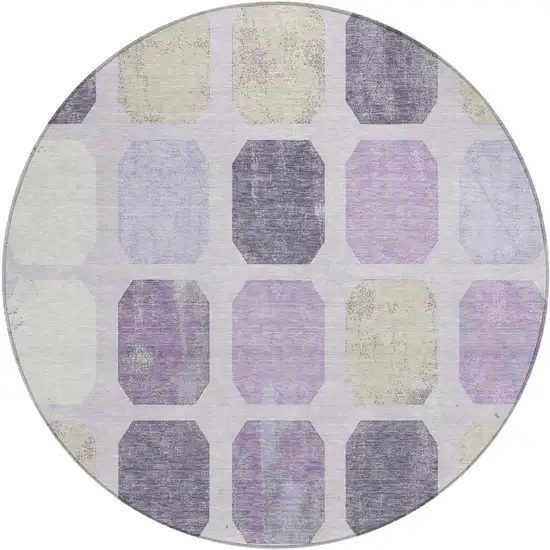 8' Lavender Ivory And Beige Round Geometric Washable Indoor Outdoor Area Rug Photo 1
