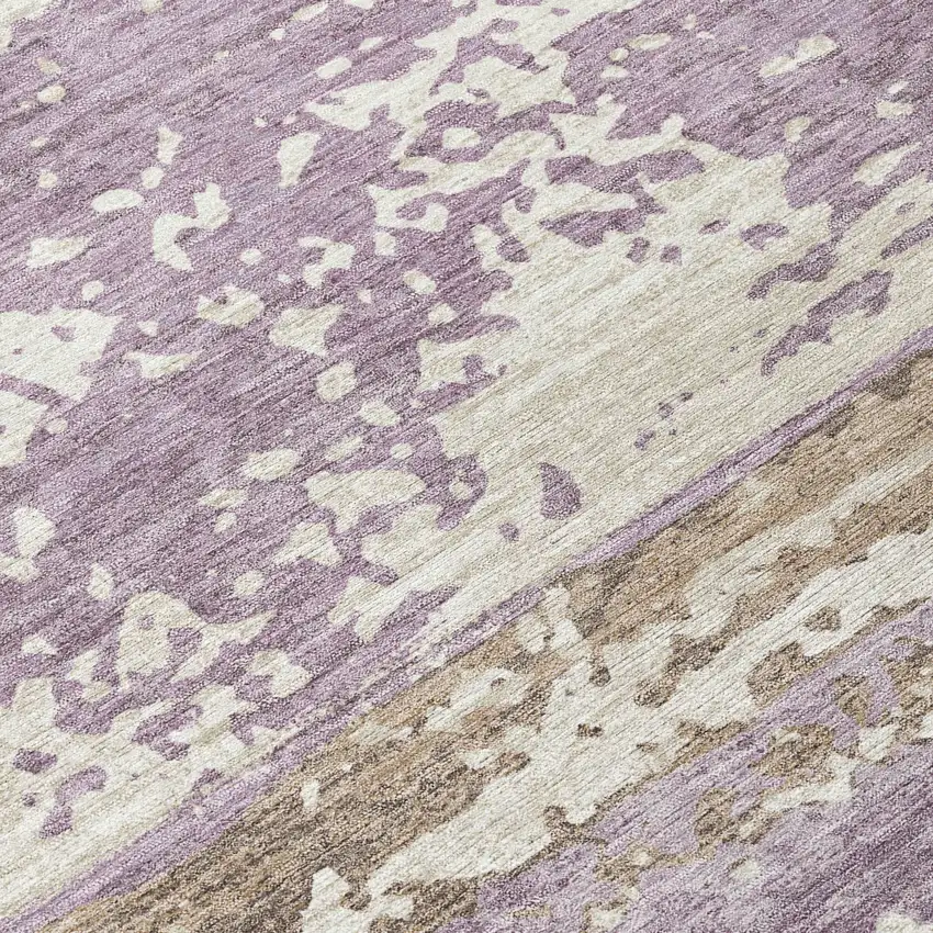 8' Lavender Ivory And Beige Round Striped Washable Indoor Outdoor Area Rug Photo 9