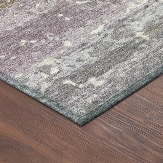 8' Lavender Ivory And Beige Round Striped Washable Indoor Outdoor Area Rug Photo 8