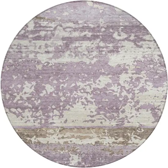 8' Lavender Ivory And Beige Round Striped Washable Indoor Outdoor Area Rug Photo 1