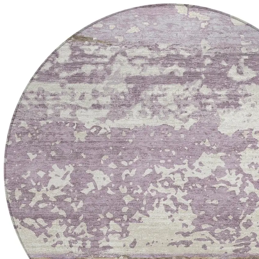 8' Lavender Ivory And Beige Round Striped Washable Indoor Outdoor Area Rug Photo 2