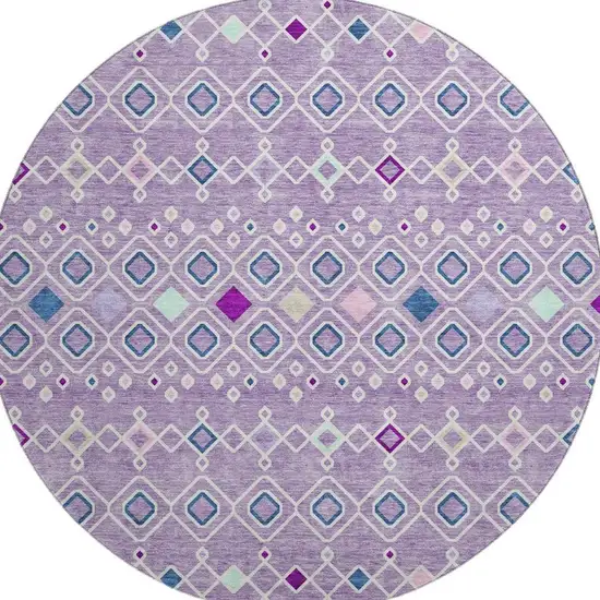 8' Lavender Ivory And Blue Southwestern Washable Round Rug With UV Protection Photo 3