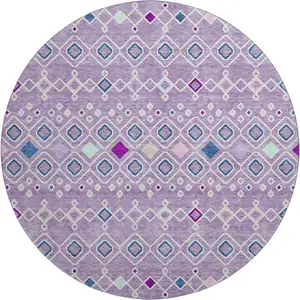 Photo of 8' Lavender Ivory And Blue Southwestern Washable Round Rug With UV Protection