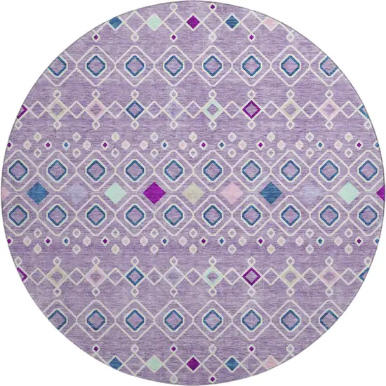 8' Lavender Ivory And Blue Southwestern Washable Round Rug With UV Protection Photo 1