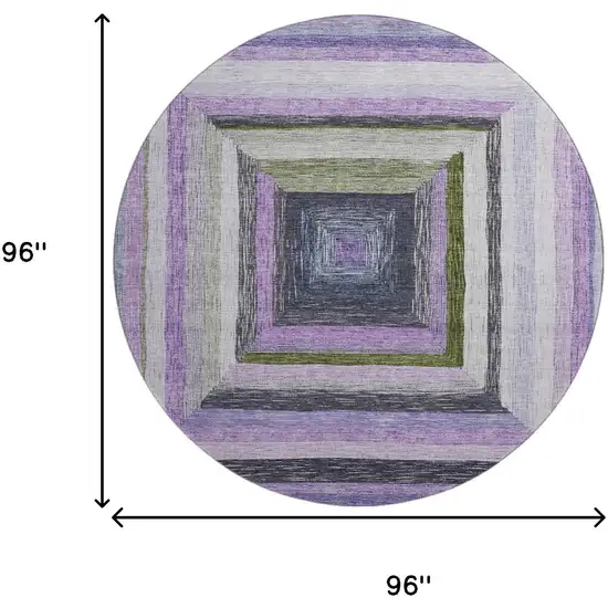 8' Lavender Ivory And Charcoal Geometric Washable Round Rug With UV Protection Photo 9