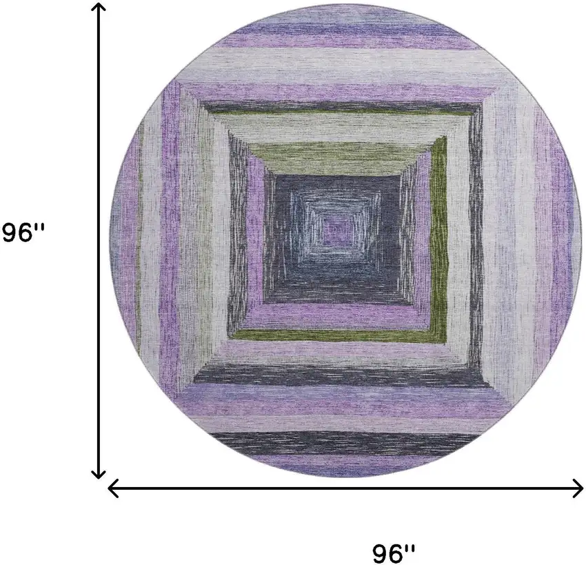 8' Lavender Ivory And Charcoal Geometric Washable Round Rug With UV Protection Photo 9