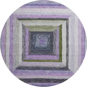 Photo of 8' Lavender Ivory And Charcoal Geometric Washable Round Rug With UV Protection