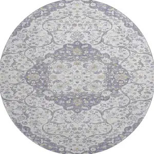 Photo of 8' Lavender Ivory And Gold Medallion Washable Round Rug With UV Protection