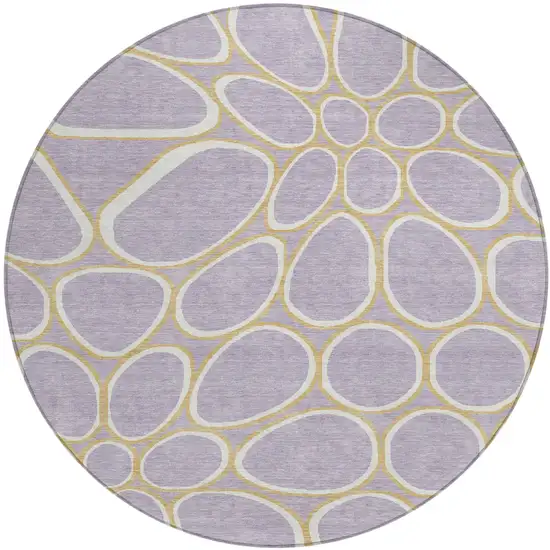8' Lavender Ivory And Gold Round Abstract Washable Indoor Outdoor Area Rug Photo 2