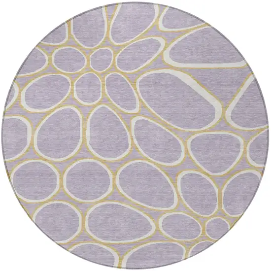 8' Lavender Ivory And Gold Round Abstract Washable Indoor Outdoor Area Rug Photo 6