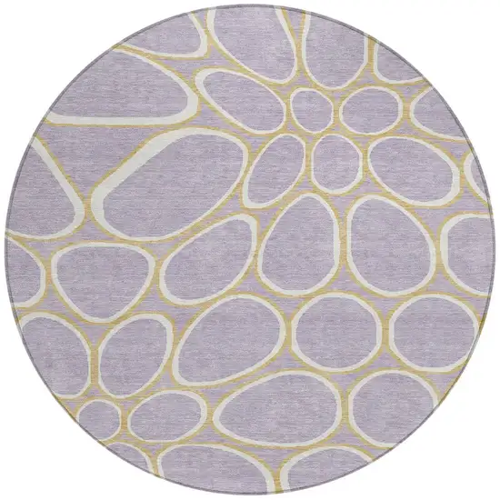 8' Lavender Ivory And Gold Round Abstract Washable Indoor Outdoor Area Rug Photo 5