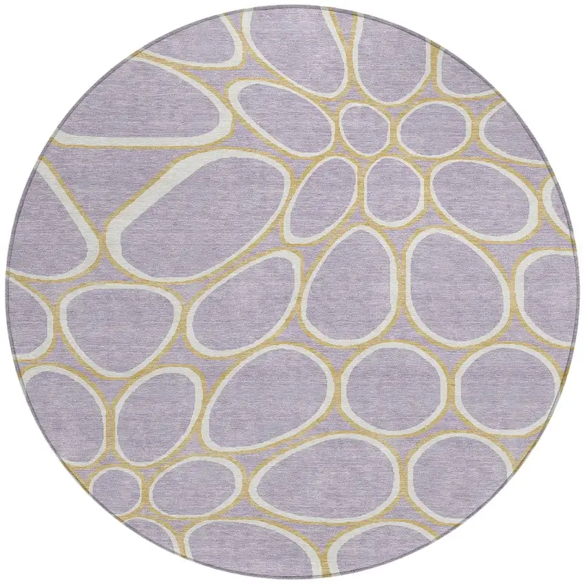 8' Lavender Ivory And Gold Round Abstract Washable Indoor Outdoor Area Rug Photo 5