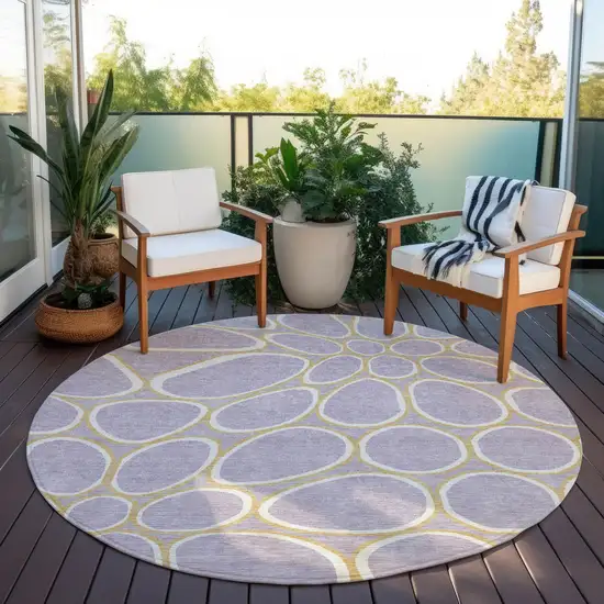 8' Lavender Ivory And Gold Round Abstract Washable Indoor Outdoor Area Rug Photo 7