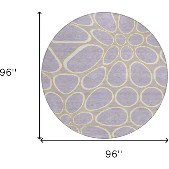 8' Lavender Ivory And Gold Round Abstract Washable Indoor Outdoor Area Rug Photo 3