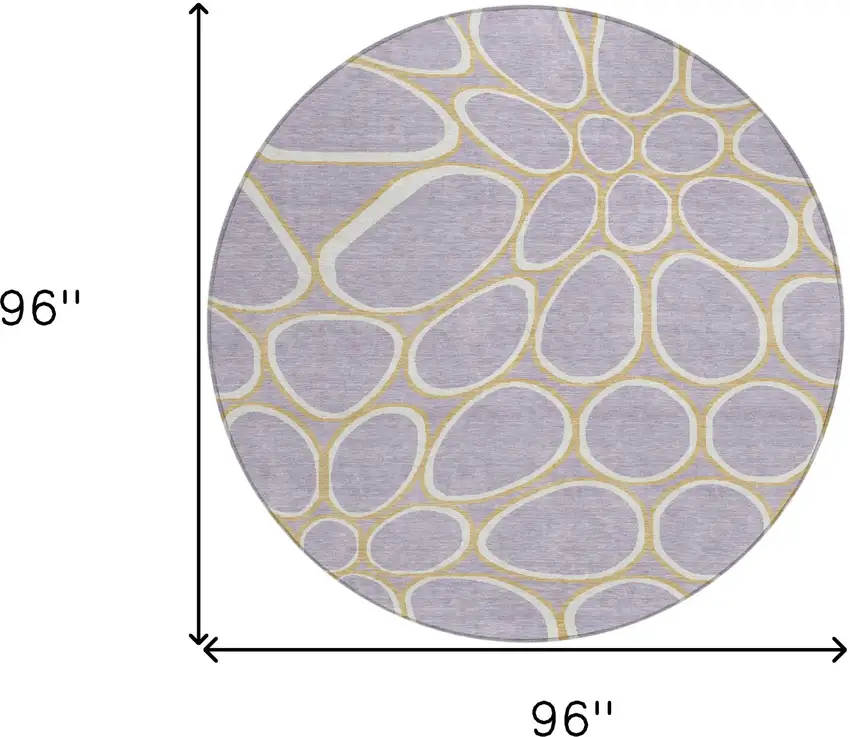 8' Lavender Ivory And Gold Round Abstract Washable Indoor Outdoor Area Rug Photo 3
